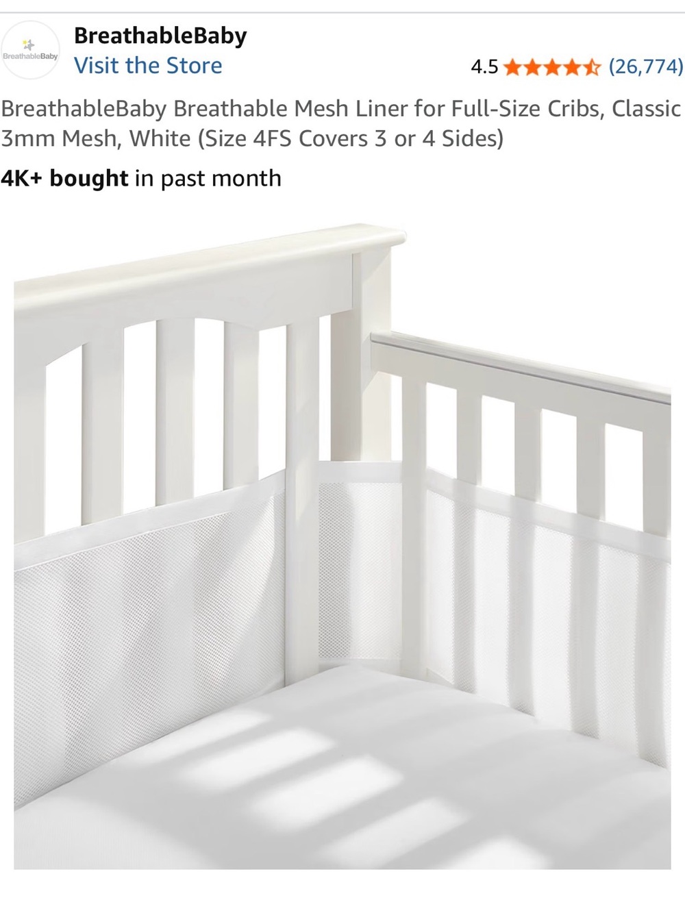 BreathableBaby Mesh Liner - used for only one baby